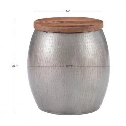 Wagner 20.5 in. W Silver Round Wood Top Drum Side Table With Storage by Linon Home Decor -Linon Home Decor Shop silver linon home decor end side tables hd221856 76 1000