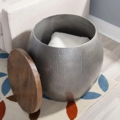 Wagner 20.5 in. W Silver Round Wood Top Drum Side Table With Storage by Linon Home Decor -Linon Home Decor Shop silver linon home decor end side tables hd221856 77 1000