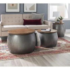 Wagner 20.5 in. W Silver Round Wood Top Drum Side Table With Storage by Linon Home Decor -Linon Home Decor Shop silver linon home decor end side tables hd221856 fa 1000