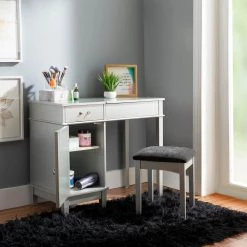 2-Piece Silver Vanity Set by Linon Home Decor 18 2-Piece Silver Vanity Set by Linon Home Decor -Linon Home Decor Shop silver linon home decor makeup vanities 58036sil 01 kd u 77 1000