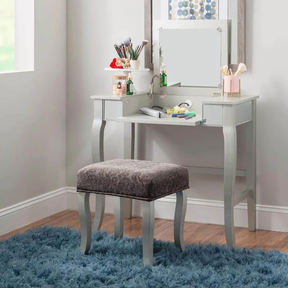 Harper 2-Piece Silver Vanity Set by Linon Home Decor 13 Harper 2-Piece Silver Vanity Set by Linon Home Decor - Image 11