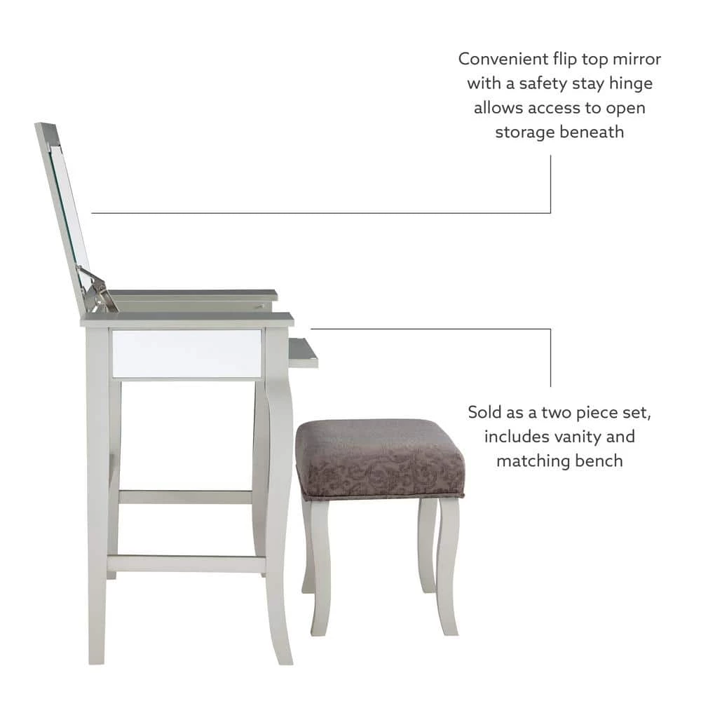 Harper 2-Piece Silver Vanity Set by Linon Home Decor 4 Harper 2-Piece Silver Vanity Set by Linon Home Decor - Image 2