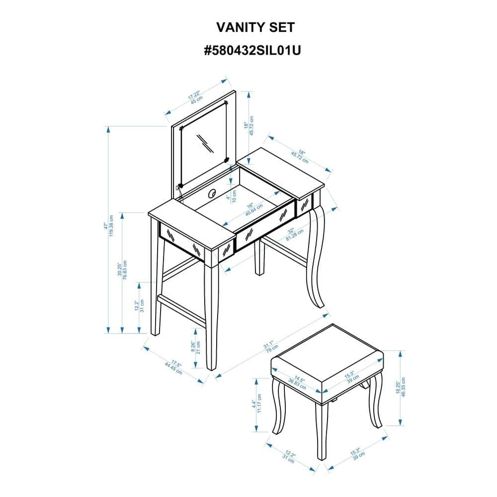Harper 2-Piece Silver Vanity Set by Linon Home Decor 12 Harper 2-Piece Silver Vanity Set by Linon Home Decor - Image 10