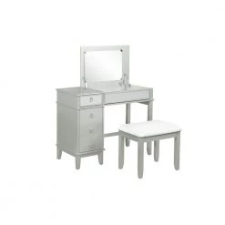 Eva Silver with Mirror Accents Vanity Set with Upholstered Stool by Linon Home Decor -Linon Home Decor Shop silver linon home decor makeup vanities thd02973 31 1000