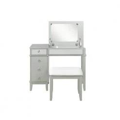 Eva Silver with Mirror Accents Vanity Set with Upholstered Stool by Linon Home Decor
