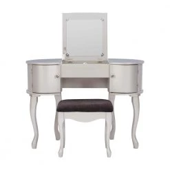 Jodi Silver Vanity Set with Flip Top Mirror 30 in. H x 40.5 in. W x 19.2 in. D by Linon Home Decor -Linon Home Decor Shop silver linon home decor makeup vanities thd03533 c3 1000