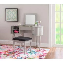 Jodi Silver Vanity Set with Flip Top Mirror 30 in. H x 40.5 in. W x 19.2 in. D by Linon Home Decor -Linon Home Decor Shop silver linon home decor makeup vanities thd03533 fa 1000