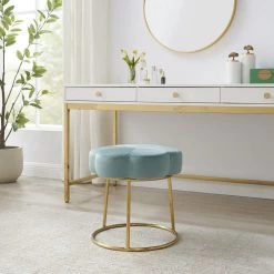 Vanessa Teal Backless Iron Base Vanity Stool 17.75 in. H x 17.75 in. W x 17.75 in. D by Linon Home Decor -Linon Home Decor Shop teal linon home decor makeup vanities thd04082 4f 1000