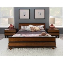 Mid Century Wood Platform Queen Bed by Linon Home Decor -Linon Home Decor Shop walnut brown finish linon home decor platform beds thd02013 31 1000