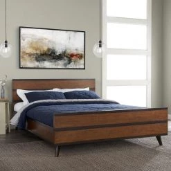 Mid Century Wood Platform Queen Bed by Linon Home Decor -Linon Home Decor Shop walnut brown finish linon home decor platform beds thd02013 66 1000