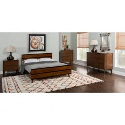 Mid Century Wood Platform Queen Bed by Linon Home Decor -Linon Home Decor Shop walnut brown finish linon home decor platform beds thd02013 76 1000