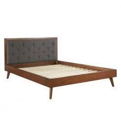 Mid Century Platform Queen Upholstered Bed by Linon Home Decor -Linon Home Decor Shop walnut finish linon home decor platform beds thd02014 1f 1000