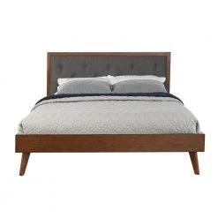 Mid Century Platform Queen Upholstered Bed by Linon Home Decor -Linon Home Decor Shop walnut finish linon home decor platform beds thd02014 4f 1000