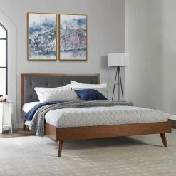 Mid Century Platform Queen Upholstered Bed by Linon Home Decor -Linon Home Decor Shop walnut finish linon home decor platform beds thd02014 76 1000
