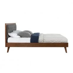 Mid Century Platform Queen Upholstered Bed by Linon Home Decor -Linon Home Decor Shop walnut finish linon home decor platform beds thd02014 c3 1000