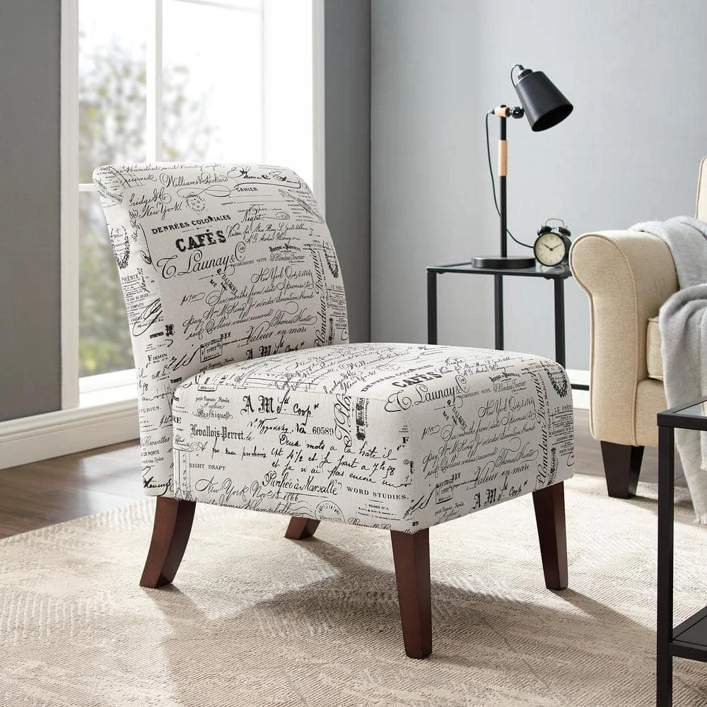 Prima Script Polyester Slipper Chair with Dark Walnut Legs by Linon Home Decor 9 Prima Script Polyester Slipper Chair with Dark Walnut Legs by Linon Home Decor - Image 7