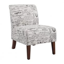 Prima Script Polyester Slipper Chair with Dark Walnut Legs by Linon Home Decor