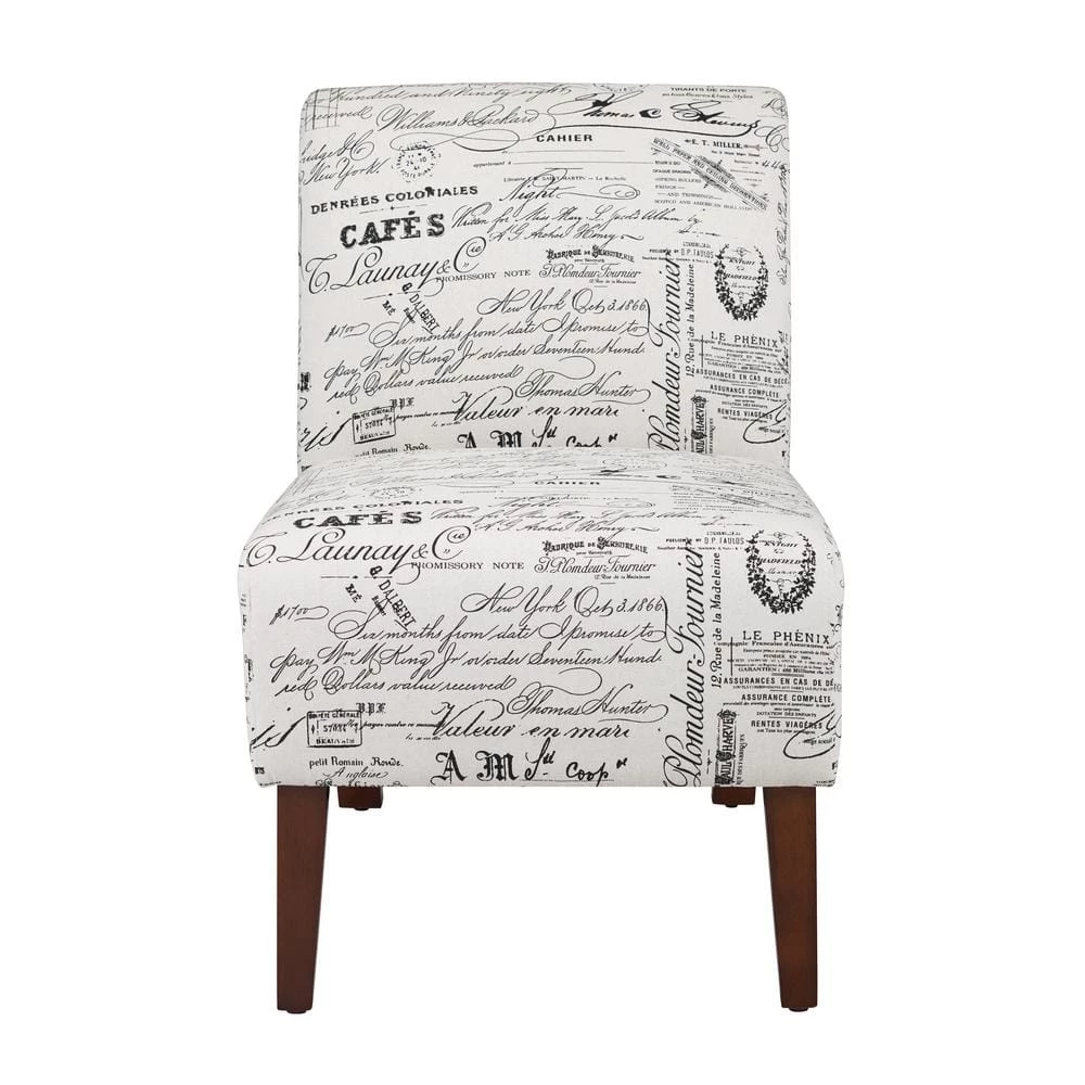 Prima Script Polyester Slipper Chair with Dark Walnut Legs by Linon Home Decor 5 Prima Script Polyester Slipper Chair with Dark Walnut Legs by Linon Home Decor - Image 3
