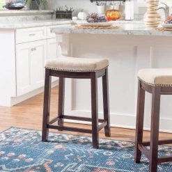 Herbie 26 in. H Dark Walnut Backless Counter Stool with Beige Linen Seat by Linon Home Decor -Linon Home Decor Shop walnut linon home decor bar stools thd03243 31 1000