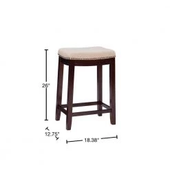 Herbie 26 in. H Dark Walnut Backless Counter Stool with Beige Linen Seat by Linon Home Decor -Linon Home Decor Shop walnut linon home decor bar stools thd03243 40 1000