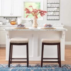 Herbie 26 in. H Dark Walnut Backless Counter Stool with Beige Linen Seat by Linon Home Decor -Linon Home Decor Shop walnut linon home decor bar stools thd03243 4f 1000