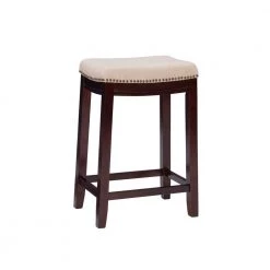 Herbie 26 in. H Dark Walnut Backless Counter Stool with Beige Linen Seat by Linon Home Decor