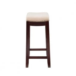 Herbie 26 in. H Dark Walnut Backless Counter Stool with Beige Linen Seat by Linon Home Decor -Linon Home Decor Shop walnut linon home decor bar stools thd03243 66 1000