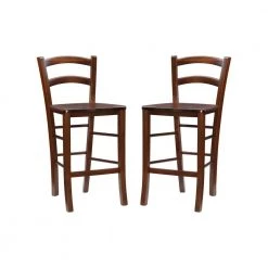 Kirsten 35.5"H Dark Walnut Ladder Back Wood 24.4" Seat Height (Set of 2) Counter Stool with Wood Seat by Linon Home Decor