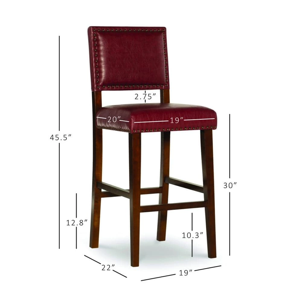 Eve 30" Red Upholstered Back and Seat Barstool by Linon Home Decor 4 Eve 30" Red Upholstered Back and Seat Barstool by Linon Home Decor - Image 2