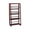 Angela 48 in. Walnut Wood 4-Shelf Folding Accent Bookcase with Fixed Shelves by Linon Home Decor