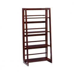 Angela 48 in. Walnut Wood 4-Shelf Folding Accent Bookcase with Fixed Shelves by Linon Home Decor