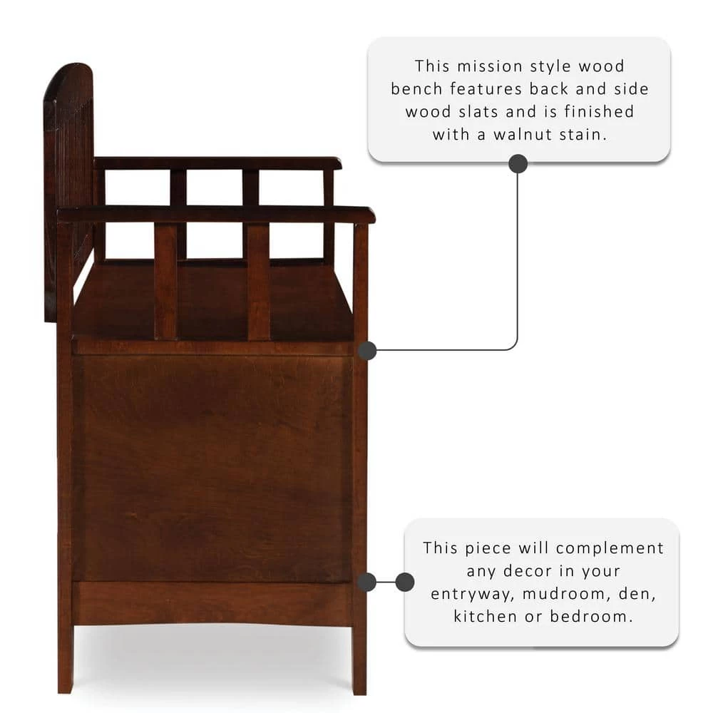 Cynthia Chinese Hardwood MDF Plywood Storage Bench in Walnut by Linon Home Decor 4 Cynthia Chinese Hardwood MDF Plywood Storage Bench in Walnut by Linon Home Decor - Image 2