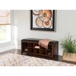 Cape Anne Dark Walnut Bench with Shoe Storage by Linon Home Decor -Linon Home Decor Shop walnut linon home decor dining benches 850020wal01u 4f 1000