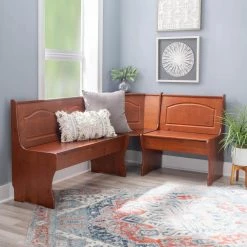 Zoe Walnut Nook Corner Unit with Storage 33.75 in. H x 67.25 in. W x 51.5 in. D by Linon Home Decor -Linon Home Decor Shop walnut linon home decor dining benches thd03549 44 1000