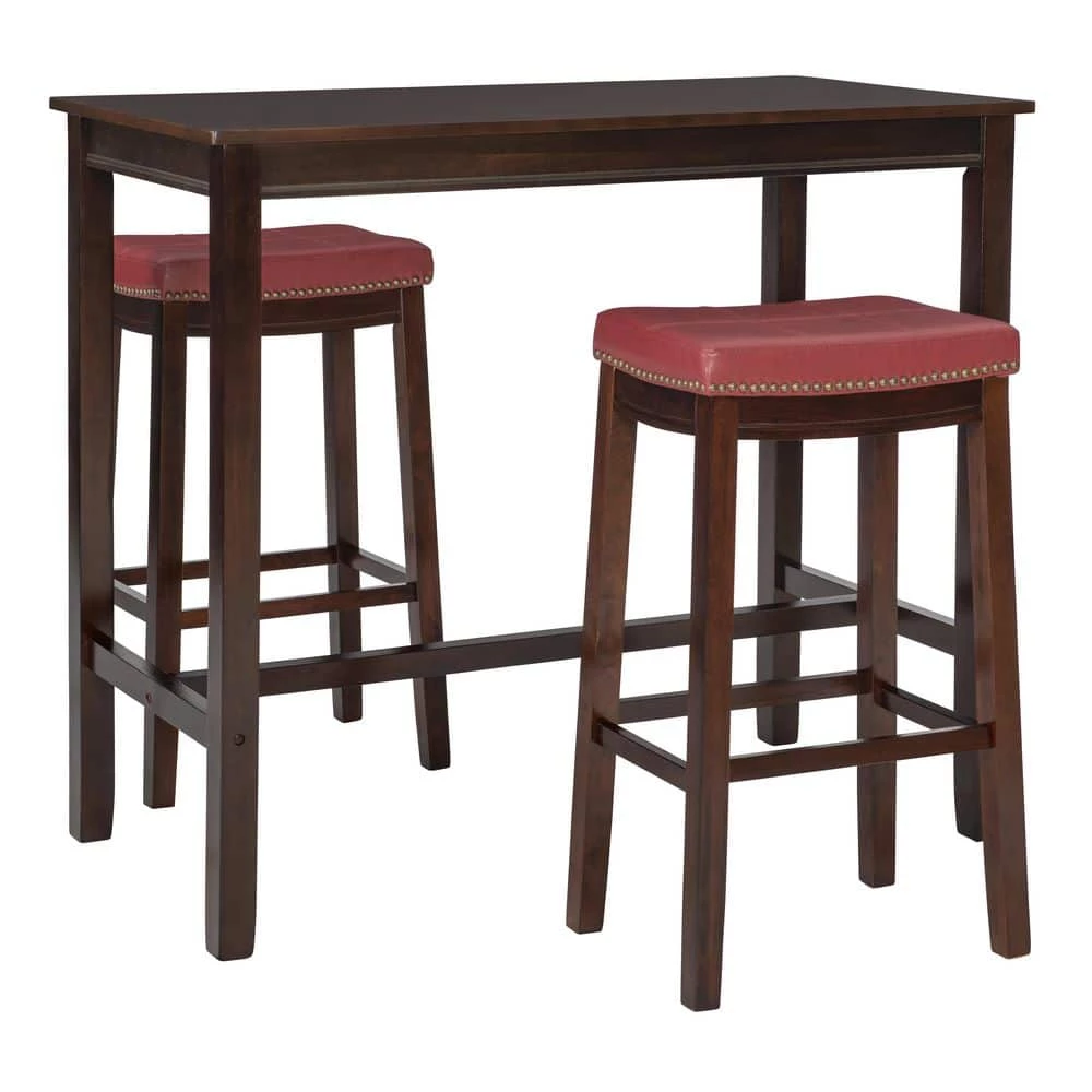 Concord 3-Pieces Brown and Red Wood Top Bar Set by Linon Home Decor 3 Concord 3-Pieces Brown and Red Wood Top Bar Set by Linon Home Decor