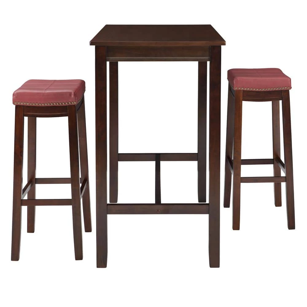 Concord 3-Pieces Brown and Red Wood Top Bar Set by Linon Home Decor 4 Concord 3-Pieces Brown and Red Wood Top Bar Set by Linon Home Decor - Image 2