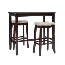 Concord 3-Pieces Walnut and Linen Wood Top Bar Set by Linon Home Decor