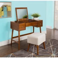 Vera 2-Piece Walnut Vanity Set by Linon Home Decor -Linon Home Decor Shop walnut linon home decor makeup vanities thd01831 31 1000