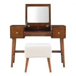 Vera 2-Piece Walnut Vanity Set by Linon Home Decor -Linon Home Decor Shop walnut linon home decor makeup vanities thd01831 77 1000