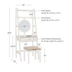 Andre White Leaning Vanity with Stool by Linon Home Decor -Linon Home Decor Shop warm white linon home decor makeup vanities thd04031 1f 1000