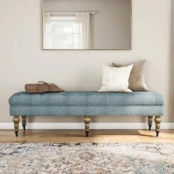 Elena Blue Washed Linen 17.75 in. H x 62 in. W x 19.625 in. D Bench by Linon Home Decor 11 Elena Blue Washed Linen 17.75 in. H x 62 in. W x 19.625 in. D Bench by Linon Home Decor -Linon Home Decor Shop washed blue linon home decor bedroom benches thd03519 31 1000