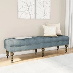 Elena Blue Washed Linen 17.75 in. H x 62 in. W x 19.625 in. D Bench by Linon Home Decor 9 Elena Blue Washed Linen 17.75 in. H x 62 in. W x 19.625 in. D Bench by Linon Home Decor -Linon Home Decor Shop washed blue linon home decor bedroom benches thd03519 4f 1000