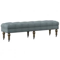 Elena Blue Washed Linen 17.75 in. H x 62 in. W x 19.625 in. D Bench by Linon Home Decor