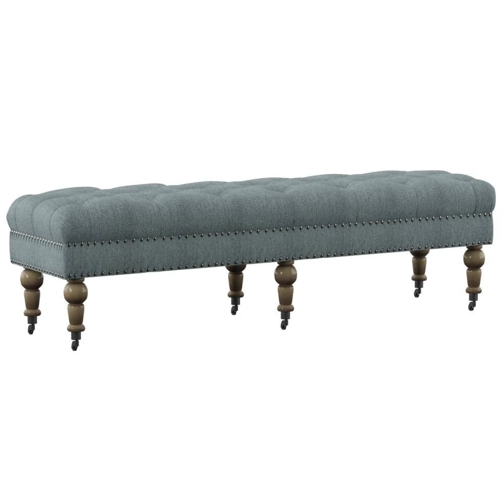 Elena Blue Washed Linen 17.75 in. H x 62 in. W x 19.625 in. D Bench by Linon Home Decor 3 Elena Blue Washed Linen 17.75 in. H x 62 in. W x 19.625 in. D Bench by Linon Home Decor