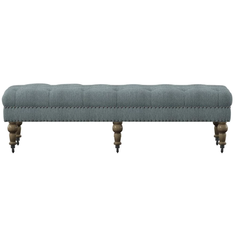 Elena Blue Washed Linen 17.75 in. H x 62 in. W x 19.625 in. D Bench by Linon Home Decor 4 Elena Blue Washed Linen 17.75 in. H x 62 in. W x 19.625 in. D Bench by Linon Home Decor - Image 2