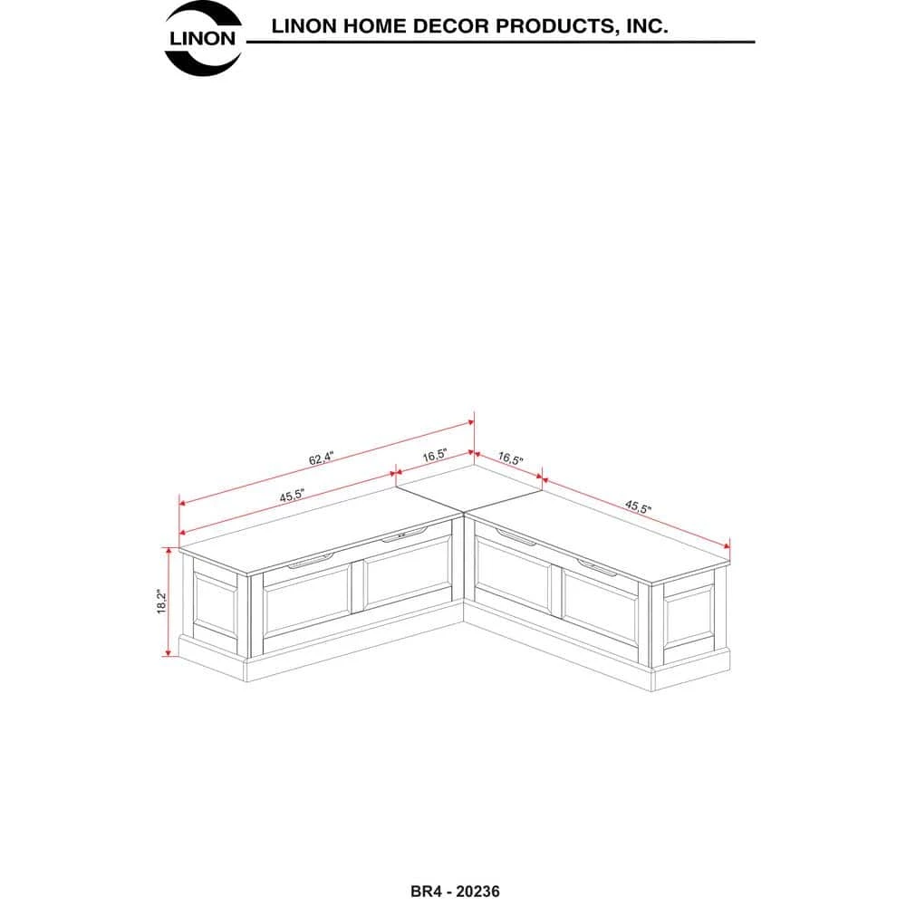 Rockhill Natural and White Backless Nook 62 in. L x 16.50 in. D x 18.25 in. H by Linon Home Decor 11 Rockhill Natural and White Backless Nook 62 in. L x 16.50 in. D x 18.25 in. H by Linon Home Decor - Image 9