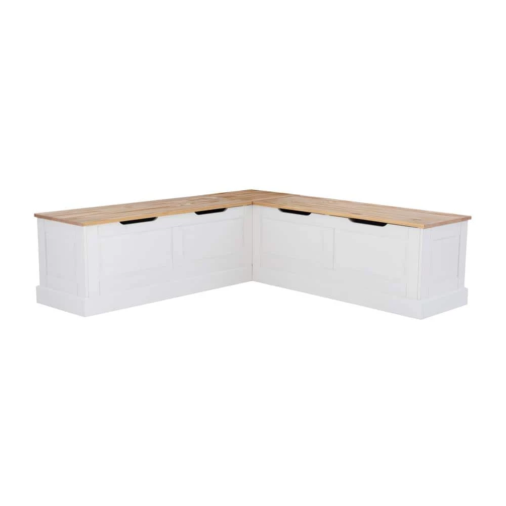 Rockhill Natural and White Backless Nook 62 in. L x 16.50 in. D x 18.25 in. H by Linon Home Decor 3 Rockhill Natural and White Backless Nook 62 in. L x 16.50 in. D x 18.25 in. H by Linon Home Decor