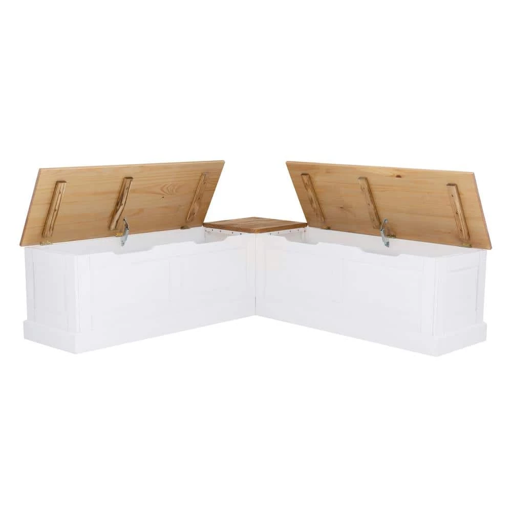 Rockhill Natural and White Backless Nook 62 in. L x 16.50 in. D x 18.25 in. H by Linon Home Decor 7 Rockhill Natural and White Backless Nook 62 in. L x 16.50 in. D x 18.25 in. H by Linon Home Decor - Image 5