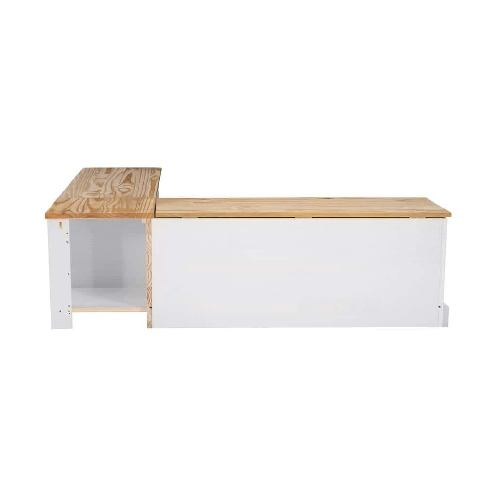 Rockhill Natural and White Backless Nook 62 in. L x 16.50 in. D x 18.25 in. H by Linon Home Decor 4 Rockhill Natural and White Backless Nook 62 in. L x 16.50 in. D x 18.25 in. H by Linon Home Decor - Image 2