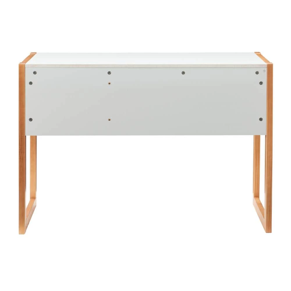 Henry 43.25 in. Rectangular White and Natural Wood with 2 Drawers Writing Desk by Linon Home Decor 5 Henry 43.25 in. Rectangular White and Natural Wood with 2 Drawers Writing Desk by Linon Home Decor - Image 3